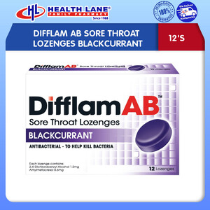 DIFFLAM AB SORE THROAT LOZENGES BLACKCURRANT (12'S)